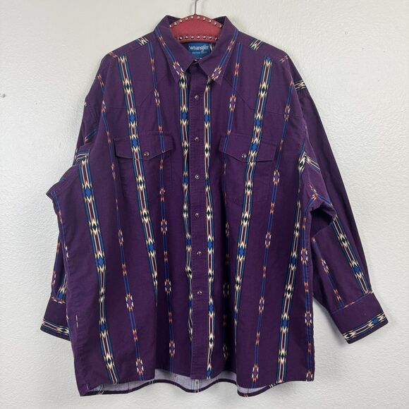 Vintage 90s Wrangler Brushpopper Southwestern Aztec Snap Front Western Shirt 2X - Picture 1 of 16